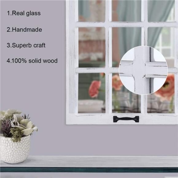 Decorative Wall Mirror-Distressed Wood Windowpane Mirror- Farmhouse Mirrors - Picture 6 of 8